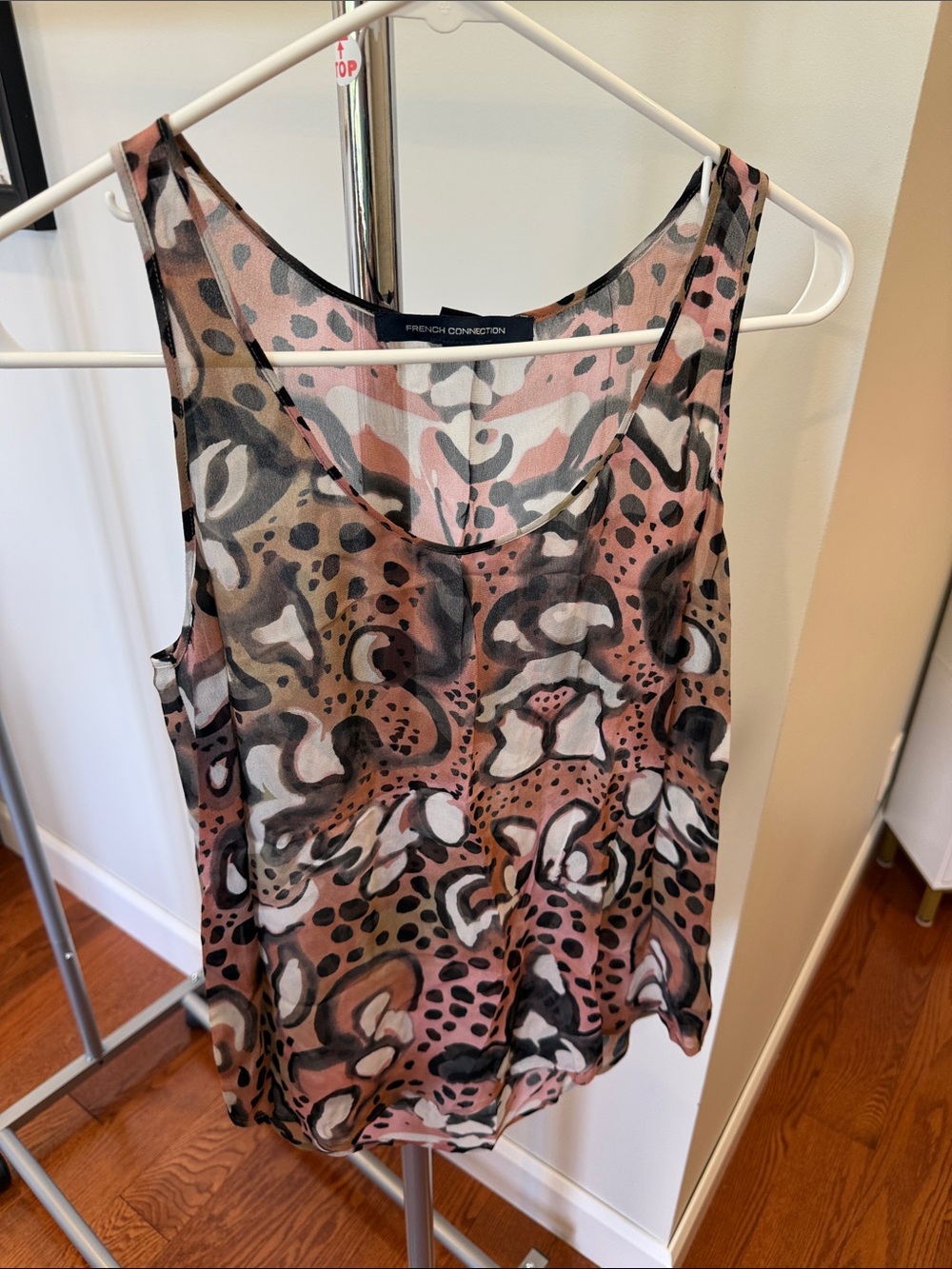 French Connection Pink and Black Abstract Animal-Print Tank